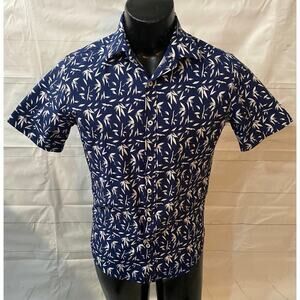 Rugby University Shirt Men’s Small Stretch Short Sleeve Button Up Blue Shirt